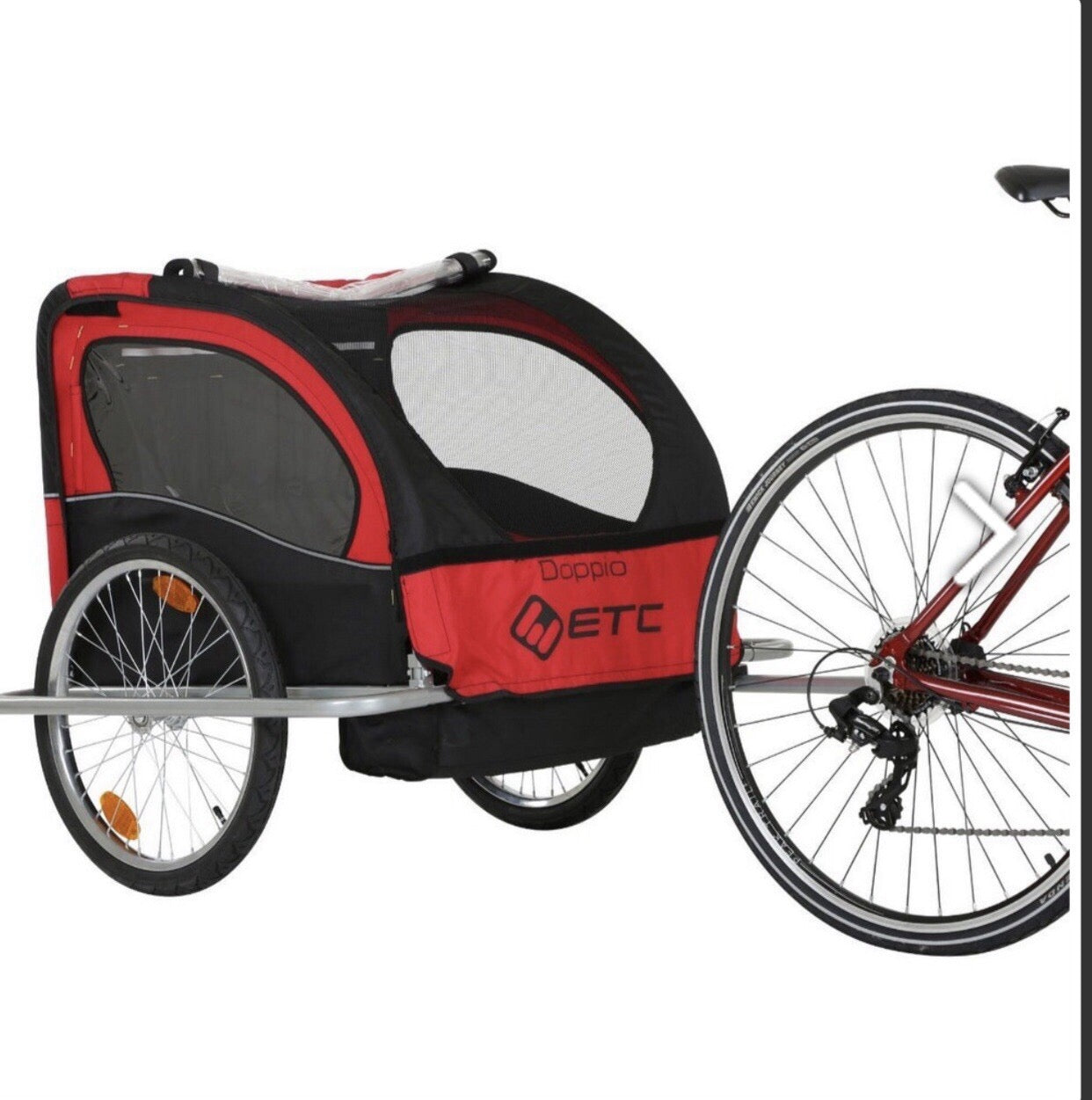 Doppio Bicycle Double Trailer  Red 20 inch Wheels