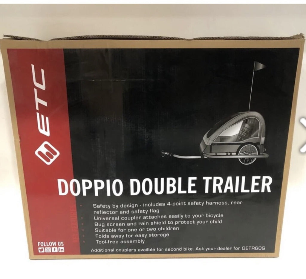 Doppio Bicycle Double Trailer  Red 20 inch Wheels